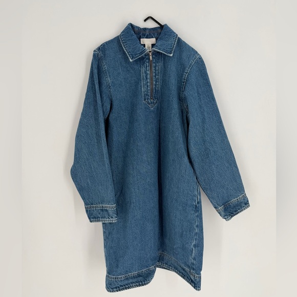 Cos Denim Half Zip Dress With Pockets In Blue - Picture 2 of 7